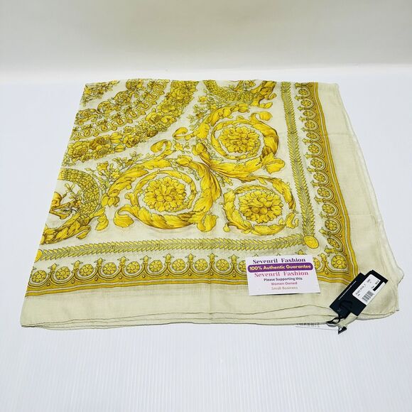 Versace Barocco Ivory Gold Silk Modal Shawl Scarf Large 140cm NWT $500 #3 - Picture 6 of 11